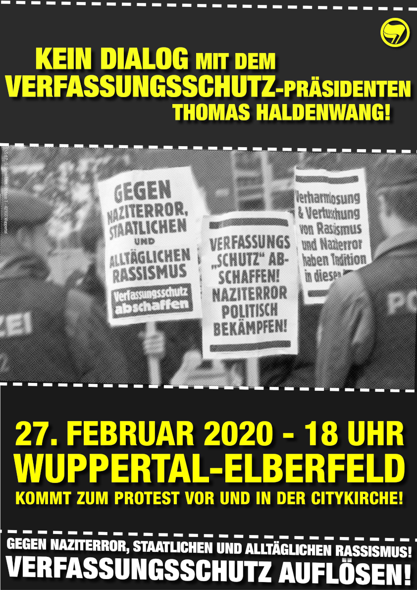 27.02. - Kein Dialog mit dem Verfassungschutz-Präsidenten Haldenwang! - Protest vor und in der Citykirche - 18 Uhr - Wuppertal-Elberfeld