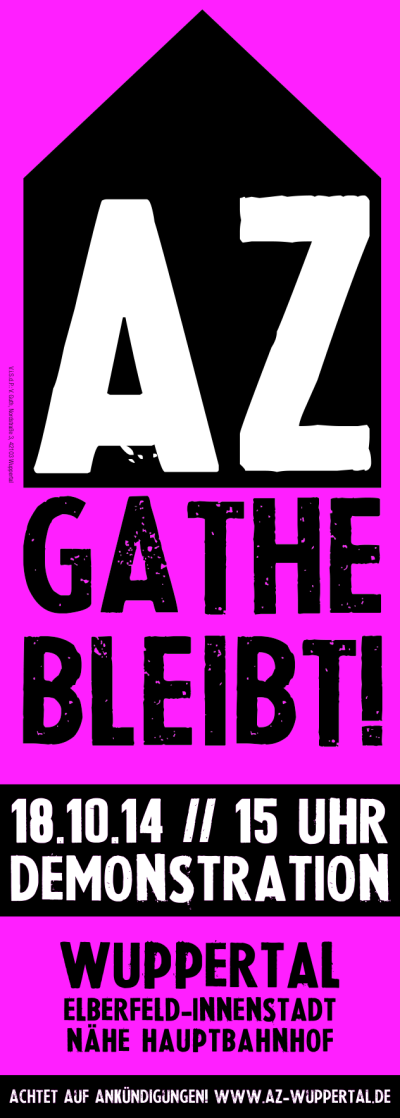 AZ bleibt an der Gathe | Demonstration | 18. Oktober | 15 Uhr | Wuppertal-Elberfeld Innenstadt