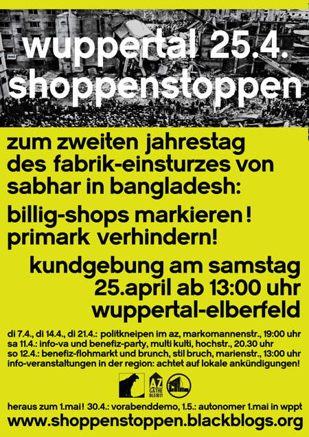 Zum 2.Jahrestag der Rana Plaza-Katastrophe: shoppenstoppen am 25.April in Wuppertal